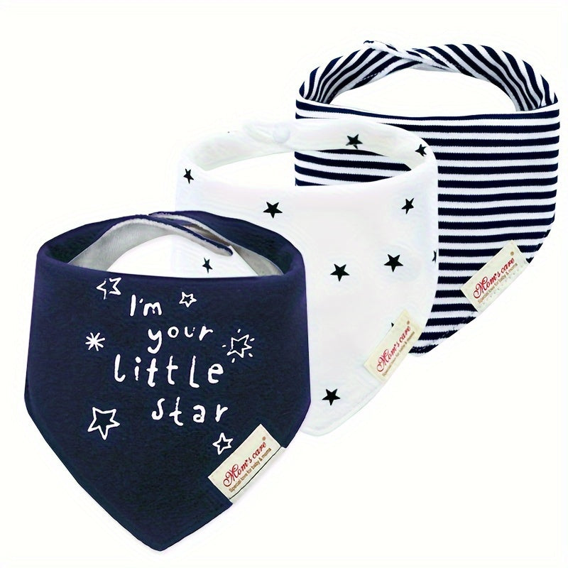 Baby Saliva Towel Set with 3 Pieces, includes Toddler Feeding Bib and Triangle Saliva Towel. Features Double Snap Adjustment Neck Bib for Baby Boys and Girls with Cartoon Embroidery.