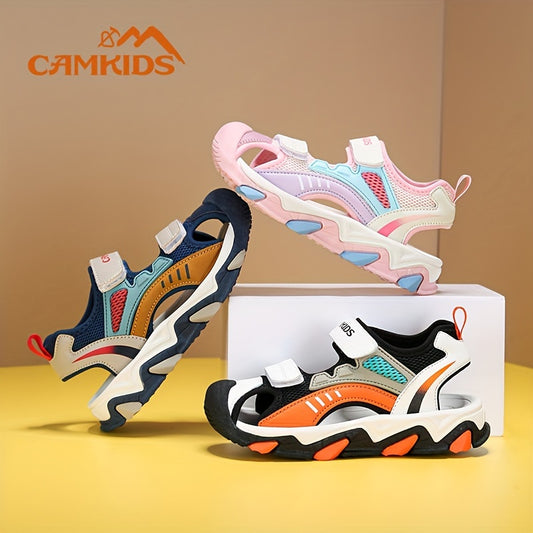 CAMKIDS Summer Sandals for Kids - Breathable mesh design, anti-collision toe, non-slip sole with hook-and-loop strap. Fashionable and versatile, perfect for outdoor activities and casual