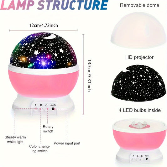 Illuminate your bedroom with the USB-powered LED Starry Sky Projector. This color-changing light projector is the perfect addition to your bedroom decor. It makes a great gift for birthdays and Christmas, featuring a pink ABS construction. Transform your