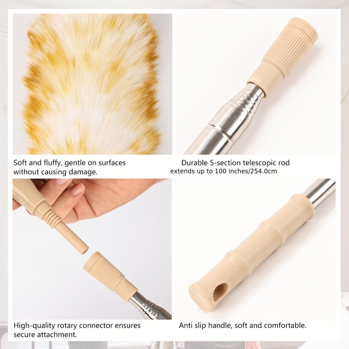 Upgrade your cleaning routine with our extendable 100-inch premium wool dusting brush. Soft, flexible, and detachable, this brush is designed for efficient cleaning in narrow spaces. Perfect for home, office, and outdoor use, it's the ideal choice for