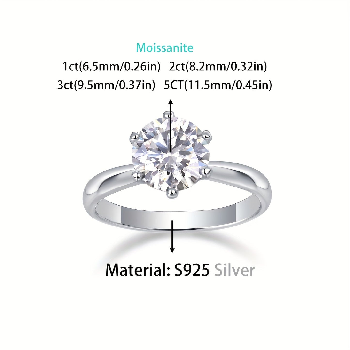 This stunning Classic Six-Prong Moissanite Promise Ring is available in 1, 2, 3, or 5 carat options. Crafted from 925 sterling silver and plated with 18k gold, this high-quality jewelry piece is perfect for engagements or marriages. It is a truly special