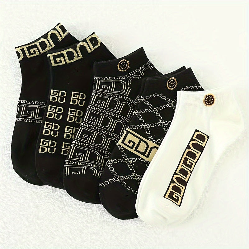 Set of 5 printed boat socks for men, perfect for spring/summer.