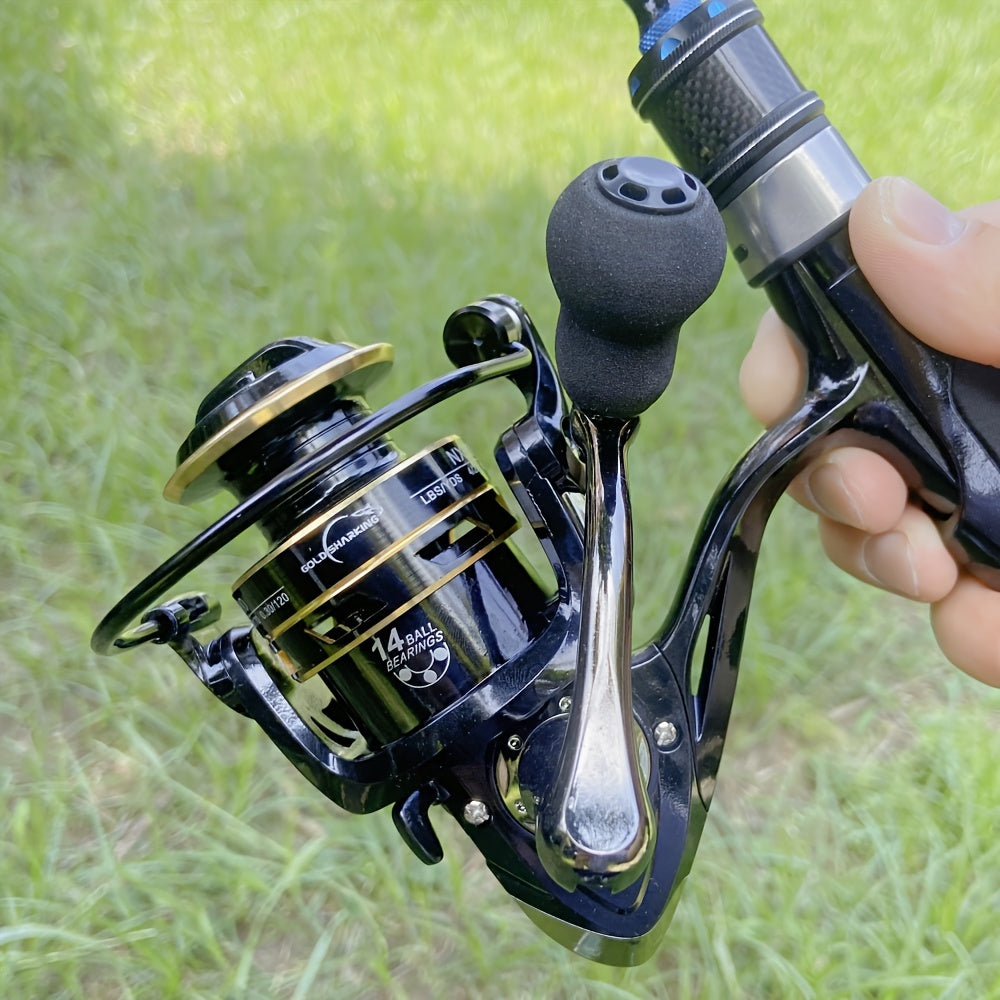 1pc metal spinning fishing reel with 14 ball bearings, for long casting and freshwater fishing.