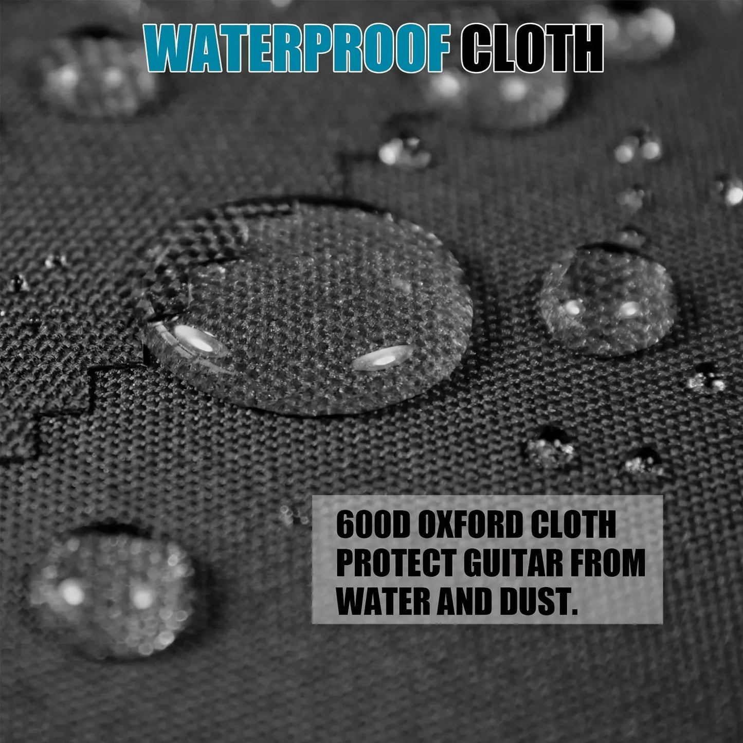 Waterproof padded acoustic guitar bag with dual shoulder straps, made of Oxford cloth.