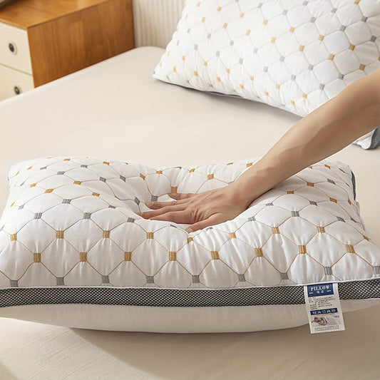 One piece of a premium hotel bed pillow designed specifically for cervical support while sleeping. This breathable down alternative pillow is ideal for side and back sleepers, and is skin-friendly and fluffy for a comfortable night's sleep.