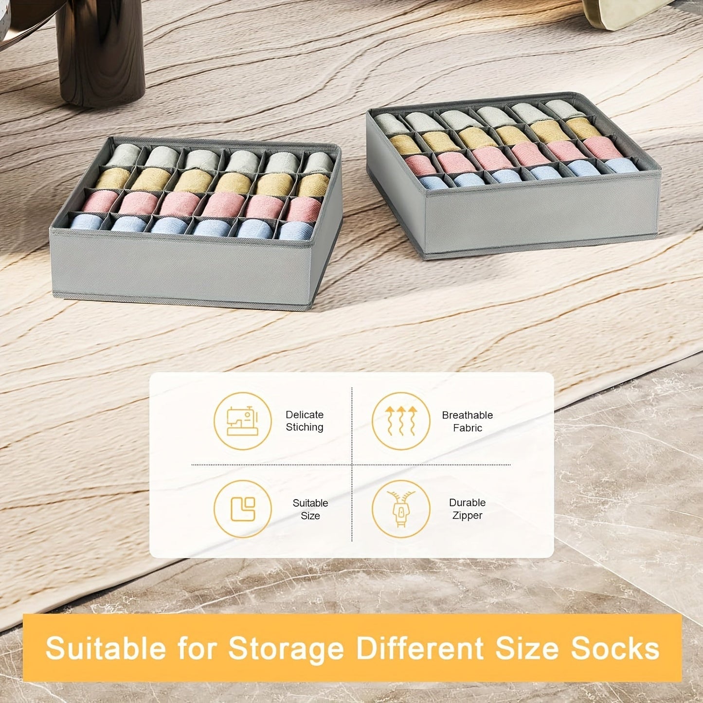 Top Pick: Set of 2 Foldable Fabric Storage Boxes for Socks, Ties, and Underwear - Black 24-Grid Organizer Drawer Divider, Storage Cabinet