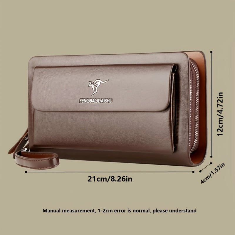 Men's Faux Leather Business Clutch with Multiple Compartments, Waterproof and Easy to Maintain - Ideal for Daily and Business Use