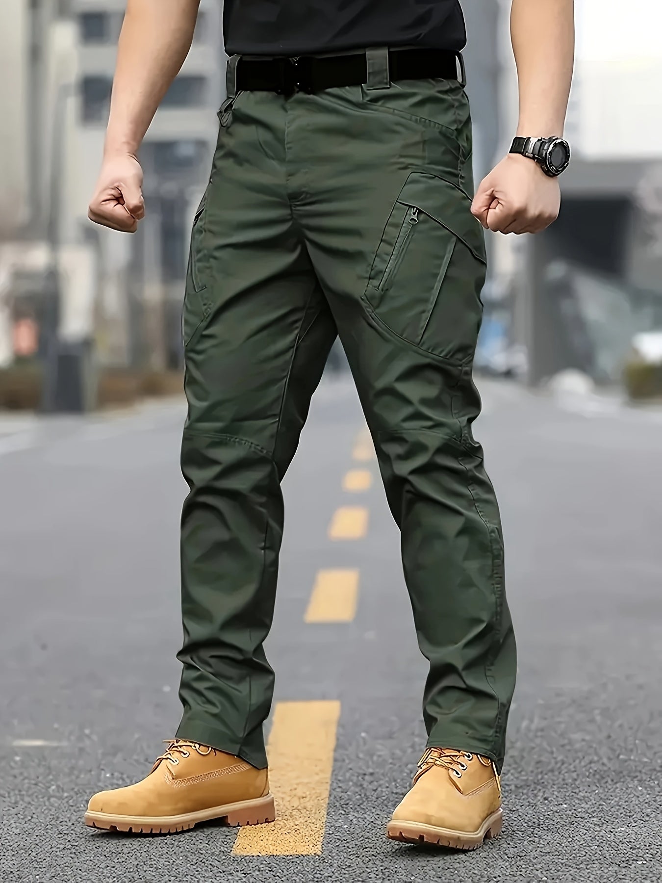 Men's waterproof cargo pants for outdoor activities.