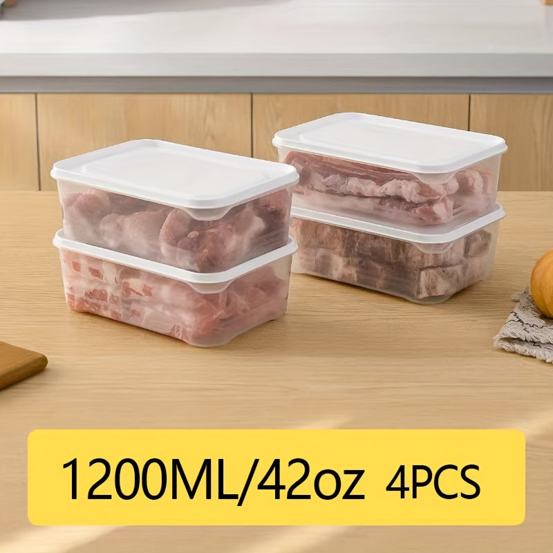 4 Stackable Refrigerator Organizer Bins - 1200ml/42oz Kitchen Fridge Storage Containers with Lids for Meat, Vegetables, and Fruit - BPA-Free Polypropylene Food-Safe Freshness Preservation Boxes