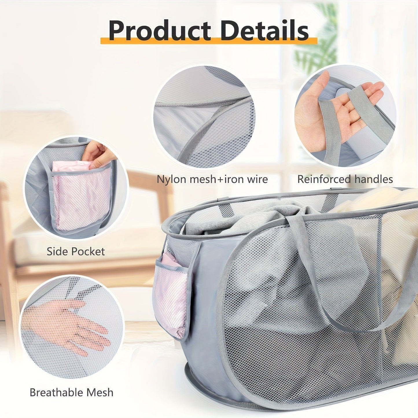 Durable and Lightweight Foldable Clothes Hamper - Convenient Mesh Design with Added Side Pocket & Strong Handles - Perfect for Laundry Organization and All-Year Gift Giving - Great for Holidays such as Christmas, Thanksgiving, New Year, Valentines Day