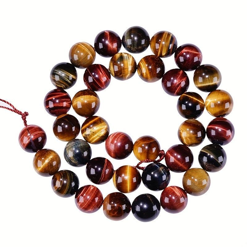 Loose round beads made from natural three-color Tiger Eye stone available for wholesale. Perfect for creating semi-finished DIY jewelry such as woven bracelets, necklaces, and sweater chains.