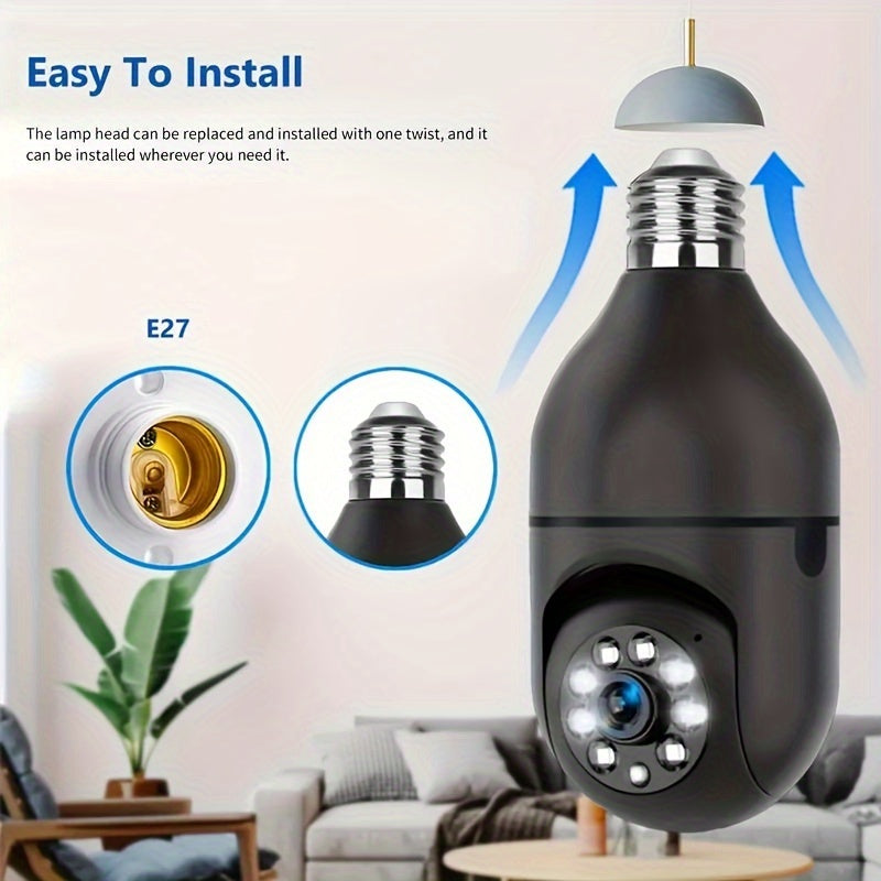 Get your hands on the 1PC 1080P Light Bulb Security Camera, perfect for home wifi security. With night vision and 355-degree pan/tilt panoramic views, this surveillance camera also supports two-way audio. Makes a great gift for Christmas, Halloween, or