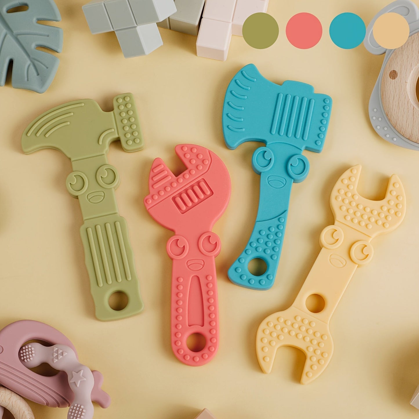 TYRY.HU 4-Pack Baby Tools Toys, Made from BPA-Free Silicone, Includes Soft-Textured Hammer, Wrench, Spanner, and Pliers, Perfect for Boys & Girls, Easy to Grip & Clean, Great Gift for Christmas & Thanksgiving