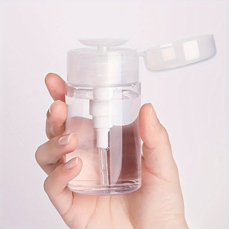 Portable Push Down Pump Bottle - Clear Plastic, 100ml/200ml, for Nail Polish & Makeup Remover, Fragrance-Free.