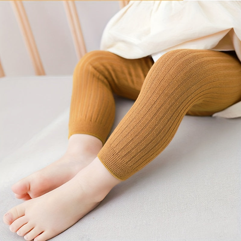 2-Pack of Cotton Blend Mid-Calf Leggings for Kids - Solid Color, Stretchy, Breathable, All-Season Tights for Ages 12 and Under - Hand Wash Only