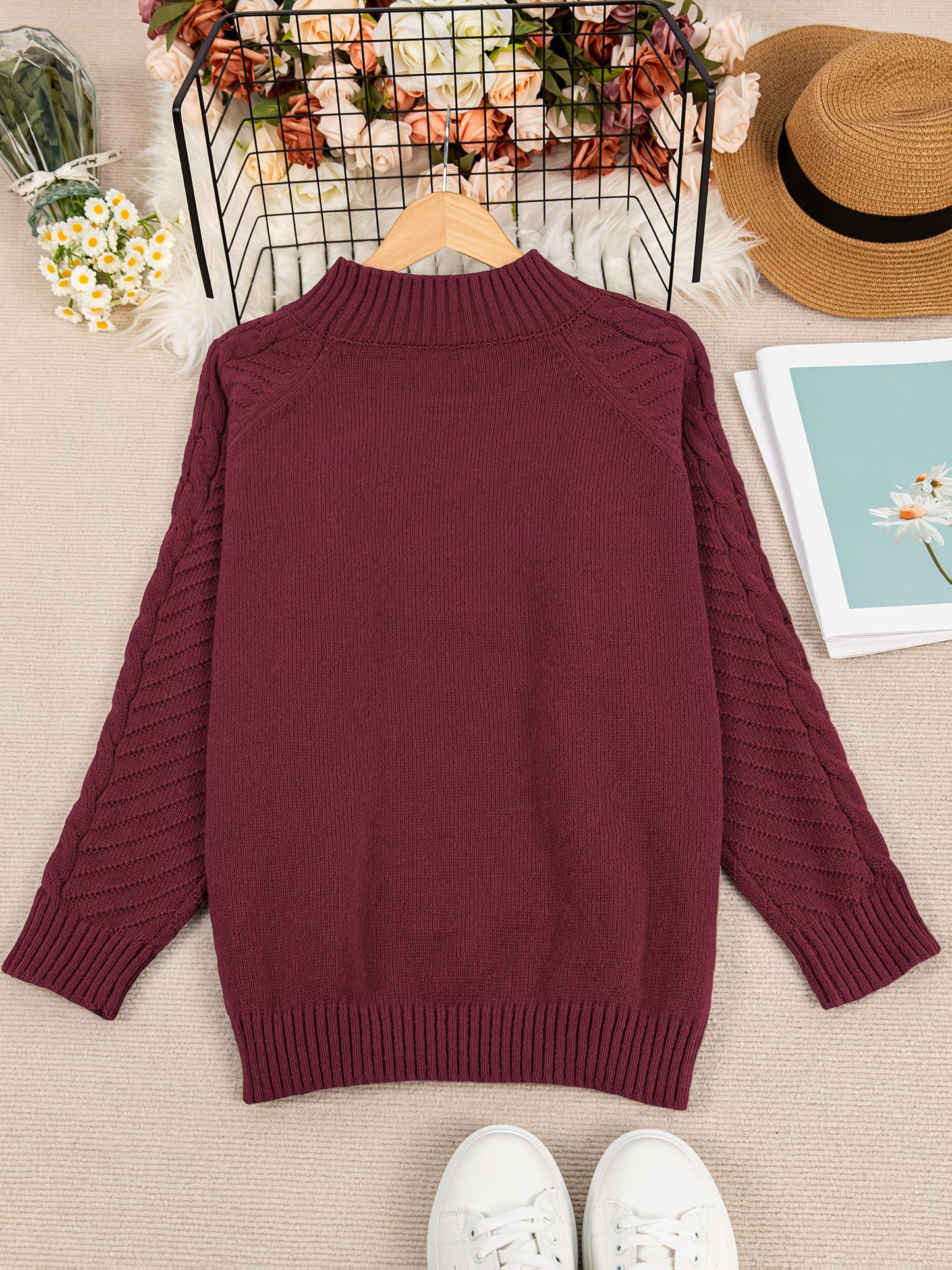 Large round neck long sleeve knitted pullover