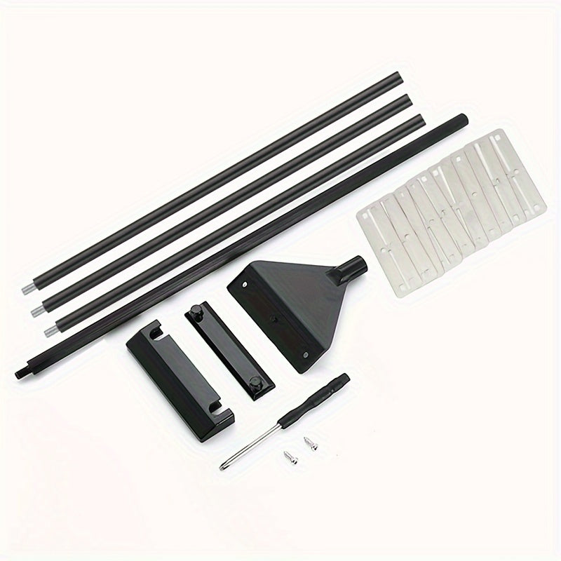 Algae scraper set for glass aquariums includes brush and net, made of durable stainless steel/aluminum alloy in various sizes.