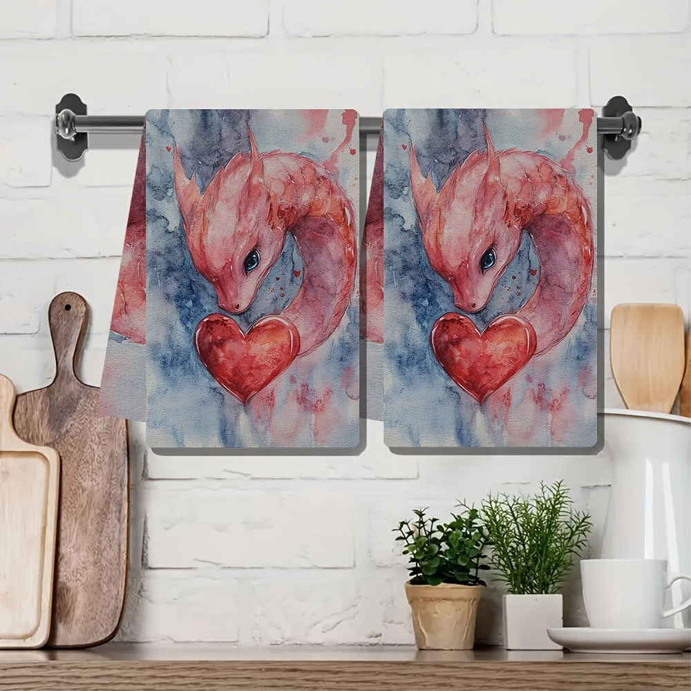 This bundle includes two ultra-soft kitchen towels that are ideal for Valentine's Day. They are highly absorbent, making them perfect for both dishes and hands. These towels are also suitable for holiday decoration and can be easily cleaned in the