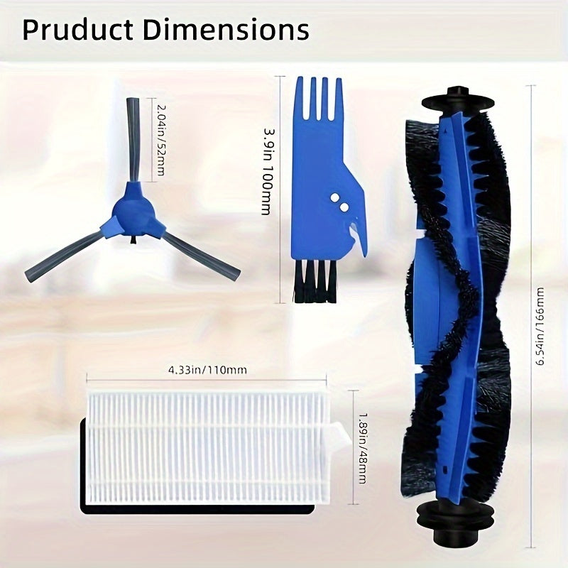 Replacement parts for Eufy Robotic Vacuums, includes 20-pack of main brush, side brush, filter, and sponge. Compatible with models 11S, 12, 15C, 25C, 30, 30C, 35C. Made of plastic, with vacuum suction gaps attachment. Essential vacuum cleaner accessories.