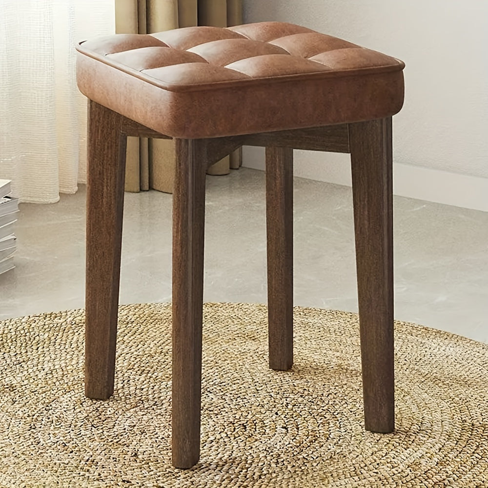 Contemporary Upholstered Solid Wood Dining Stool - Armless Backless Bench, Stackable Seating for Home, Living Room, Bedroom, Study - Versatile Wooden Dressing Stool