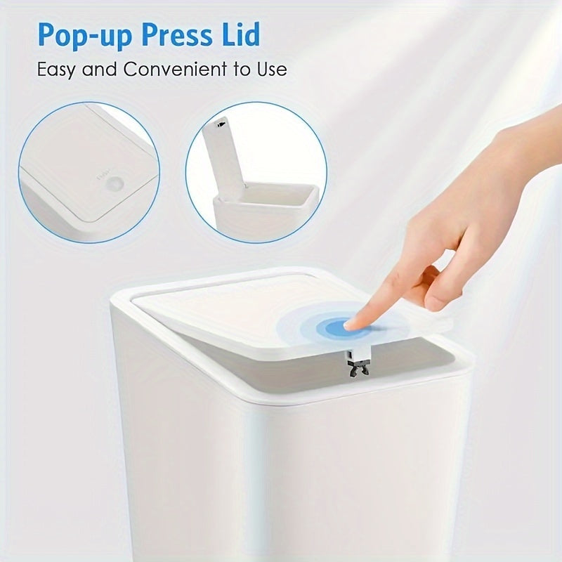 9.84L Compact Trash Can with Pop-Up Lid, Odor Seal - Ideal for Bathroom, Bedroom, Office, Living Room, Kitchen - 1/2/3pcs Available