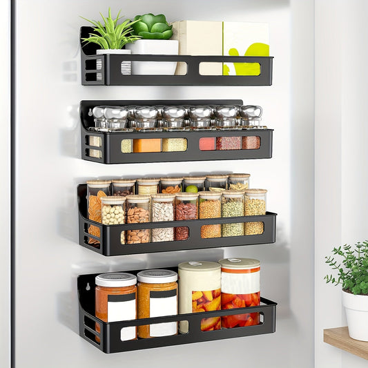 Magnetic Spice Rack Set of 4 for Kitchen Refrigerator, High-Quality Plastic Spice Organizer, Magnetic Fridge Shelf, Ideal for Kitchen Organization and Storage, Essential Kitchen Supplies