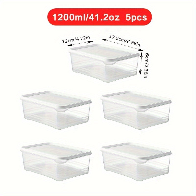 Five 41.2oz Food Storage Containers, Made of BPA-Free Plastic, Leakproof and Microwave Safe. Comes with Lids to Keep Vegetables Fresh. Perfect for Organizing Freezer and Refrigerator.