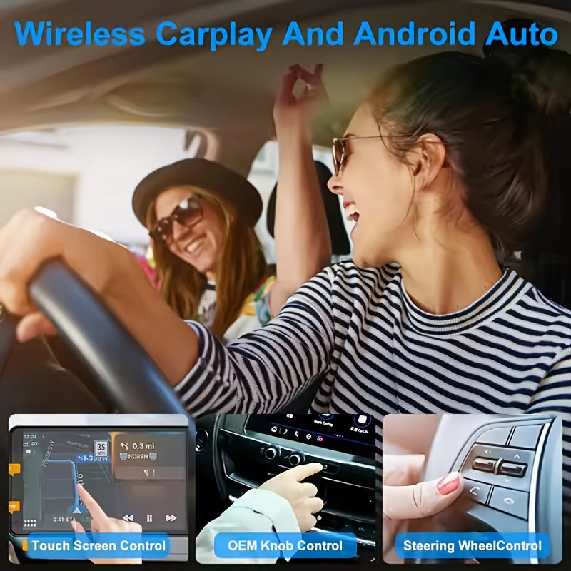 3in 1 CarPlay AI BOX with Wireless Adapter for Zero Latency, One-click Connection, TF Card Slot, Smart Vehicle System Compatible, 2+32GB.