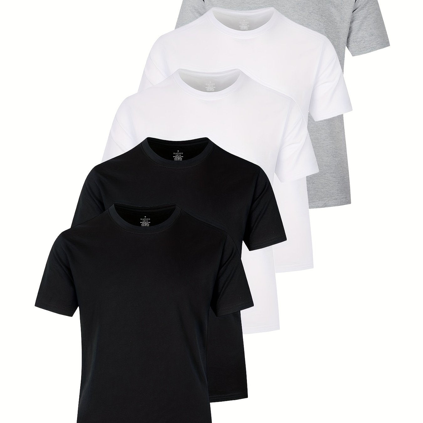 Set of 5 solid cotton lightweight crew neck t-shirts for men, perfect for summer sports and gifting.