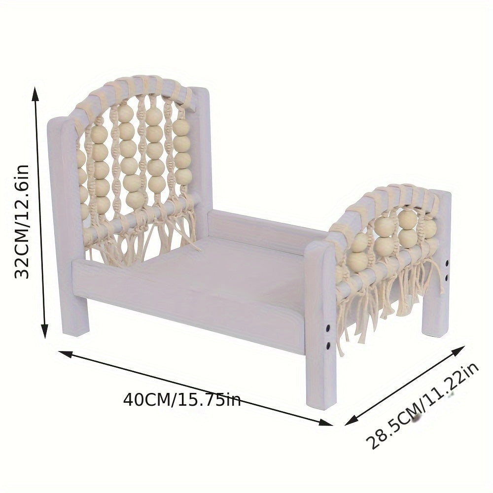 Ручная работа: деревянная унисекс кроватка для фотосессий новорожденных до 3 лет - с плетеными деталями и нейтральным дизайном - идеально подходит для запечатления драгоценных моментов в фотосъемках.