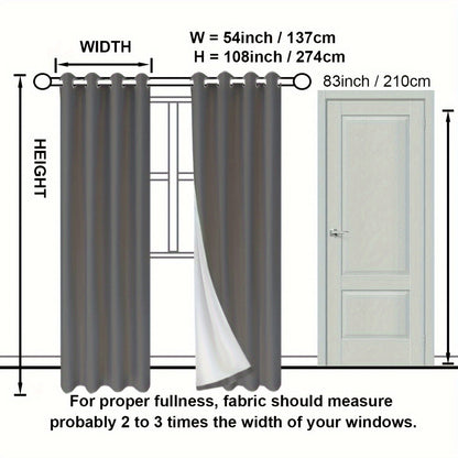 Suhuan Top Curtains, 2PC Set of 100% Blackout Insulation Soundproof Curtains with White Lining, Ideal for Bedroom, Office, Living Room, and Home Decor