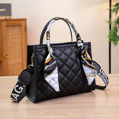 Stylish black synthetic crossbody purse with quilted diamond design and removable strap - perfect for daily use, holidays, and travel - great gift for fashion lovers.