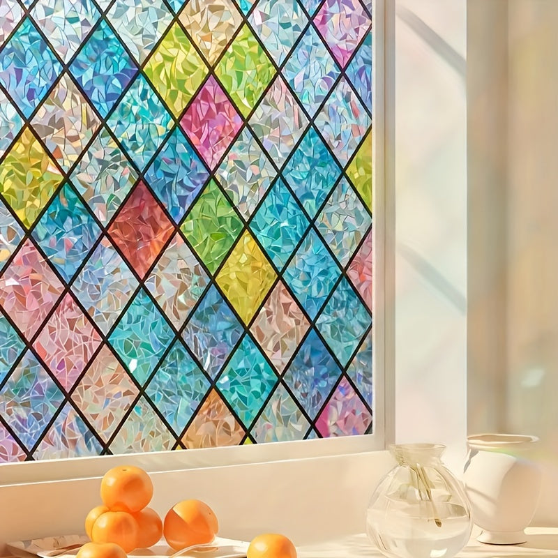 Thick electrostatic glass window film with crystal lattice design - Leaves no residue, can be reused without adhesive for easy home decor installation.