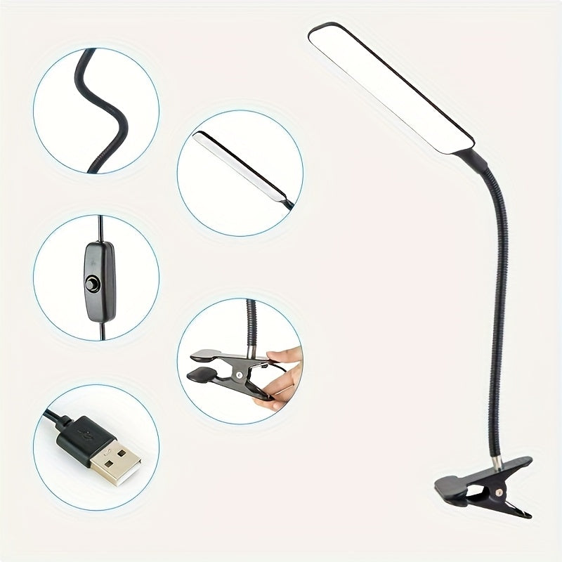 FlexiLED Desk Lamp with Clamp - USB-Powered, 360° Adjustable Gooseneck, Eye-Friendly Design, Portable Light for Reading & Crafting, Plastic Shade, No Battery Needed - Perfect for Home Office