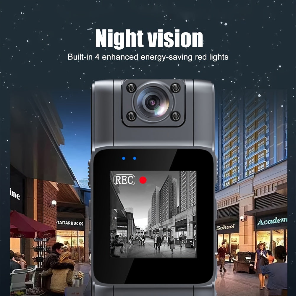 Get the YIIYRY Wearable Full HD Body Camera with 180° Rotatable Lens, IPS Screen, USB Charging, 1080p Resolution, Compatible with smartphones, made of ABS material, has Night Vision, Wide Angle capability, and a Rechargeable 1000mAh Lithium Polymer