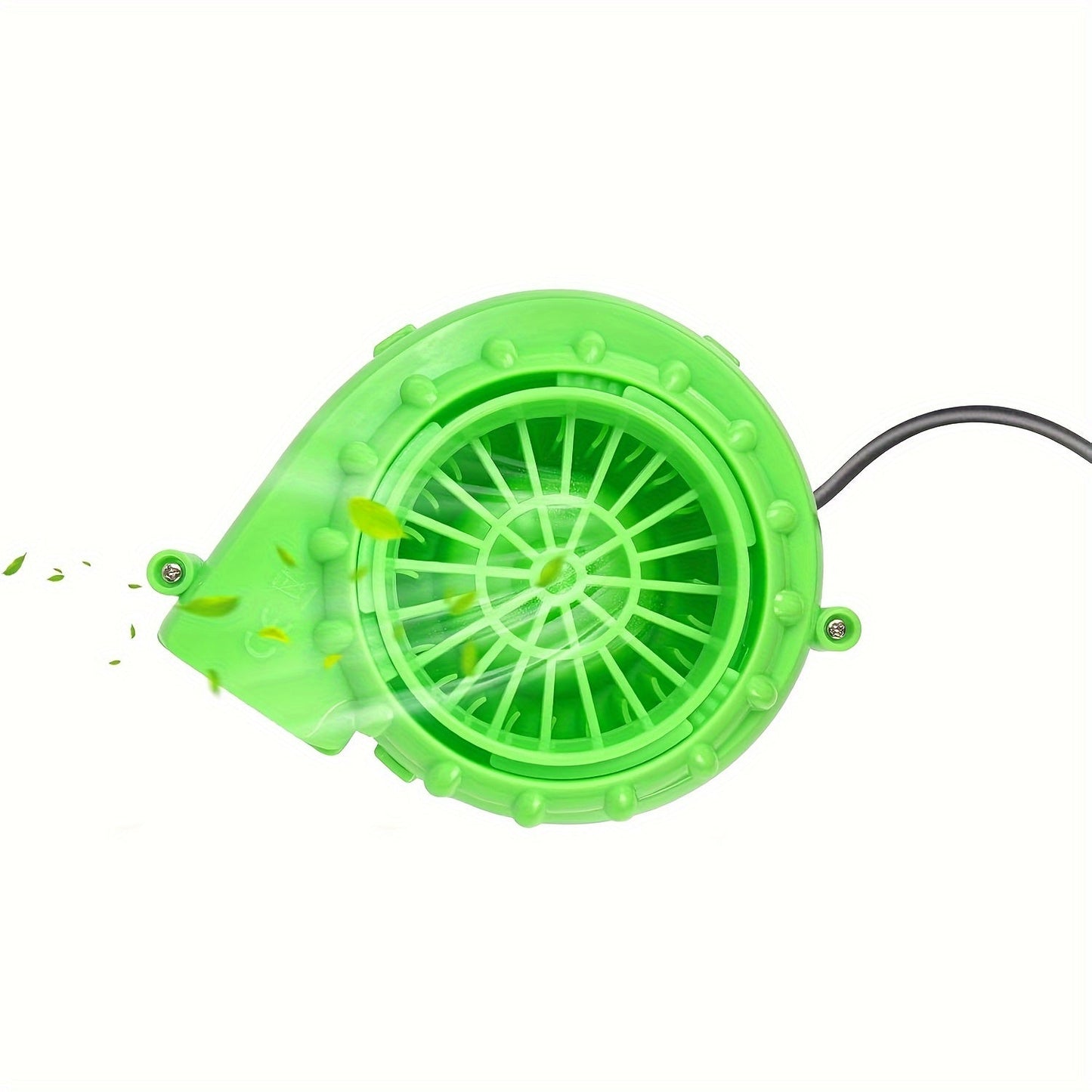 Get ready to party with the Portable Mini Inflatable Costume Fan in a vibrant green color! This fan comes with a USB plug and battery box for dual power modes (AA batteries not included). Perfect for Halloween, Christmas, and parties, this fan is a