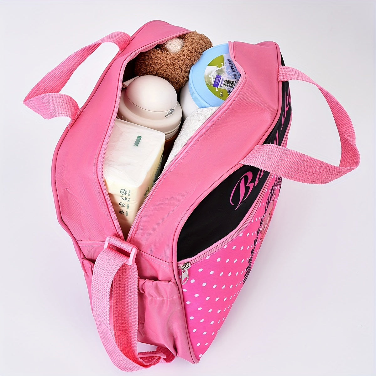 5-Piece Sky Diaper Bag Set - Spacious Parenting Bag with Shoulder Strap, Fashionable Teddy Bear Print Tote, Includes Accessories and Diaper Pouches, Made of Durable Polyester Fiber