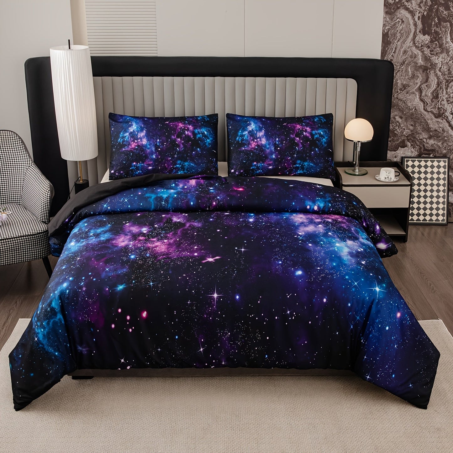 Set of 2/3 Soft and Comfortable Purple Star Galaxy Print Duvet Covers - Machine Washable Microfiber Bedding for Bedroom and Guest Room (Includes 1 Duvet Cover and 1/2 Pillowcase, Duvet Insert Not Included)