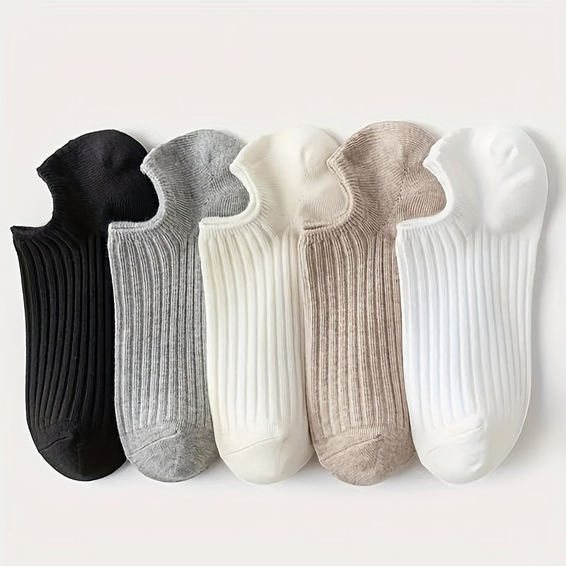 5 pairs of invisible women's boat socks for spring and summer, thin and non-slip.