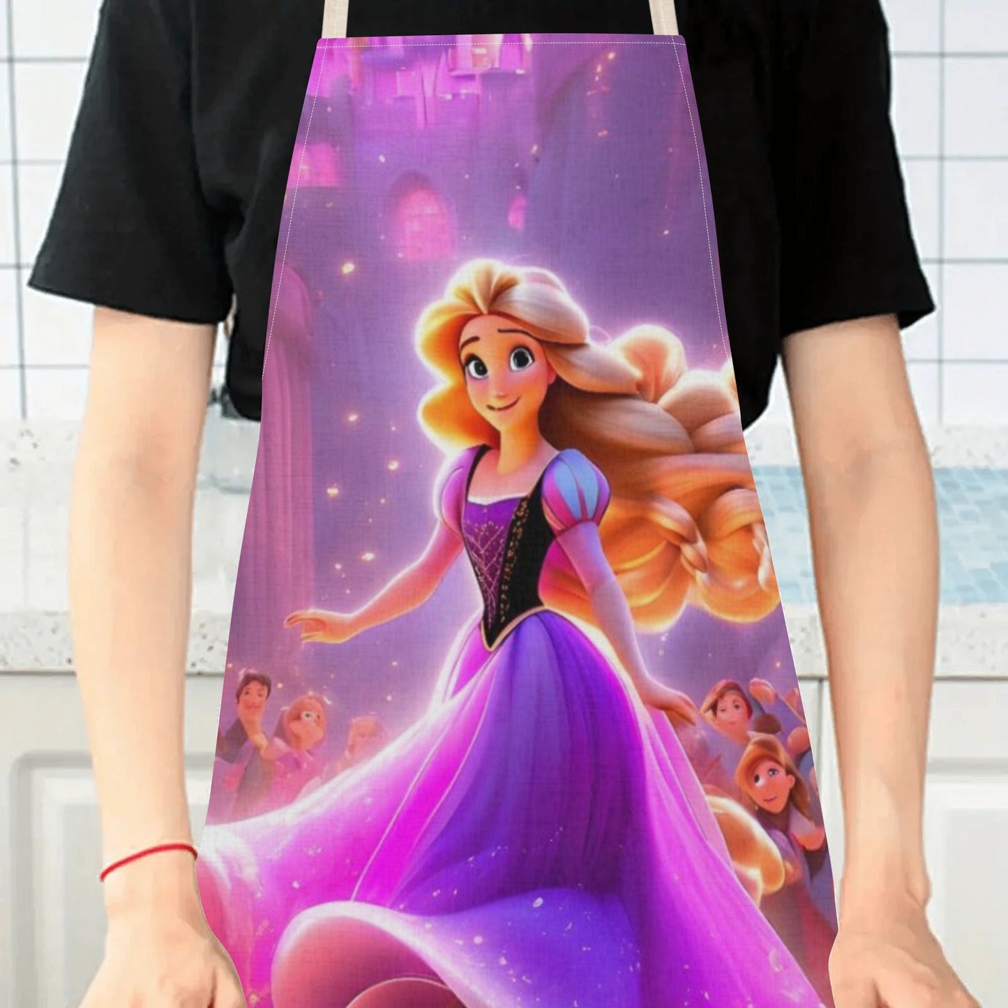 Waterproof apron with vibrant and durable polyester featuring a fairy tale print from the Disney Cinderella cartoon, perfect for kitchens, restaurants, hotels, and home use.