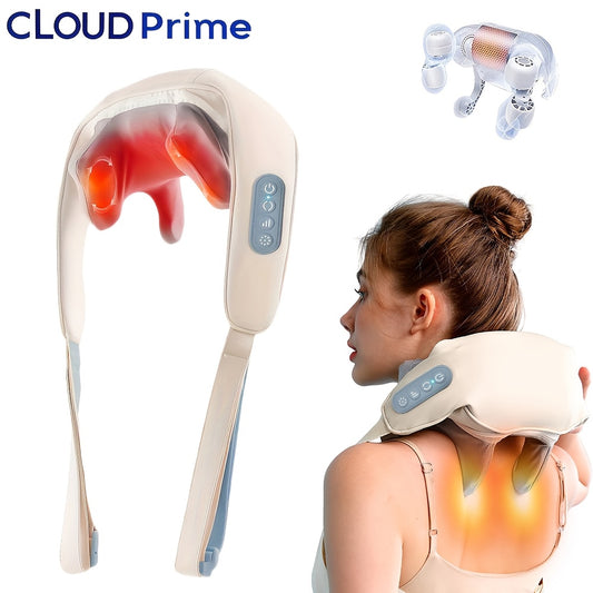 Smart neck and shoulder massager with 6 massage heads, heating function, USB Type-C charging