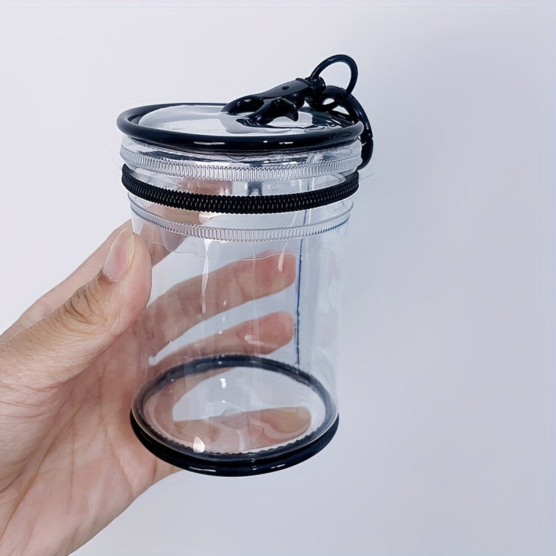 Transparent Walking Doll Display Storage Bag with Bubble Mart Mystery Box design, featuring a hanging decorative bag with a clasp closure.