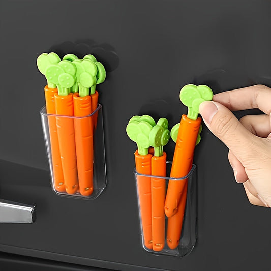 Set of 5 Carrot Seal Clips with Magnetic Storage Box - Korean Style Plastic Cartoon Snack Bag Sealing Clips for Dustproof, Moisture-proof Freshness - Household Food Storage Solution with Magic Refrigerator Sticker