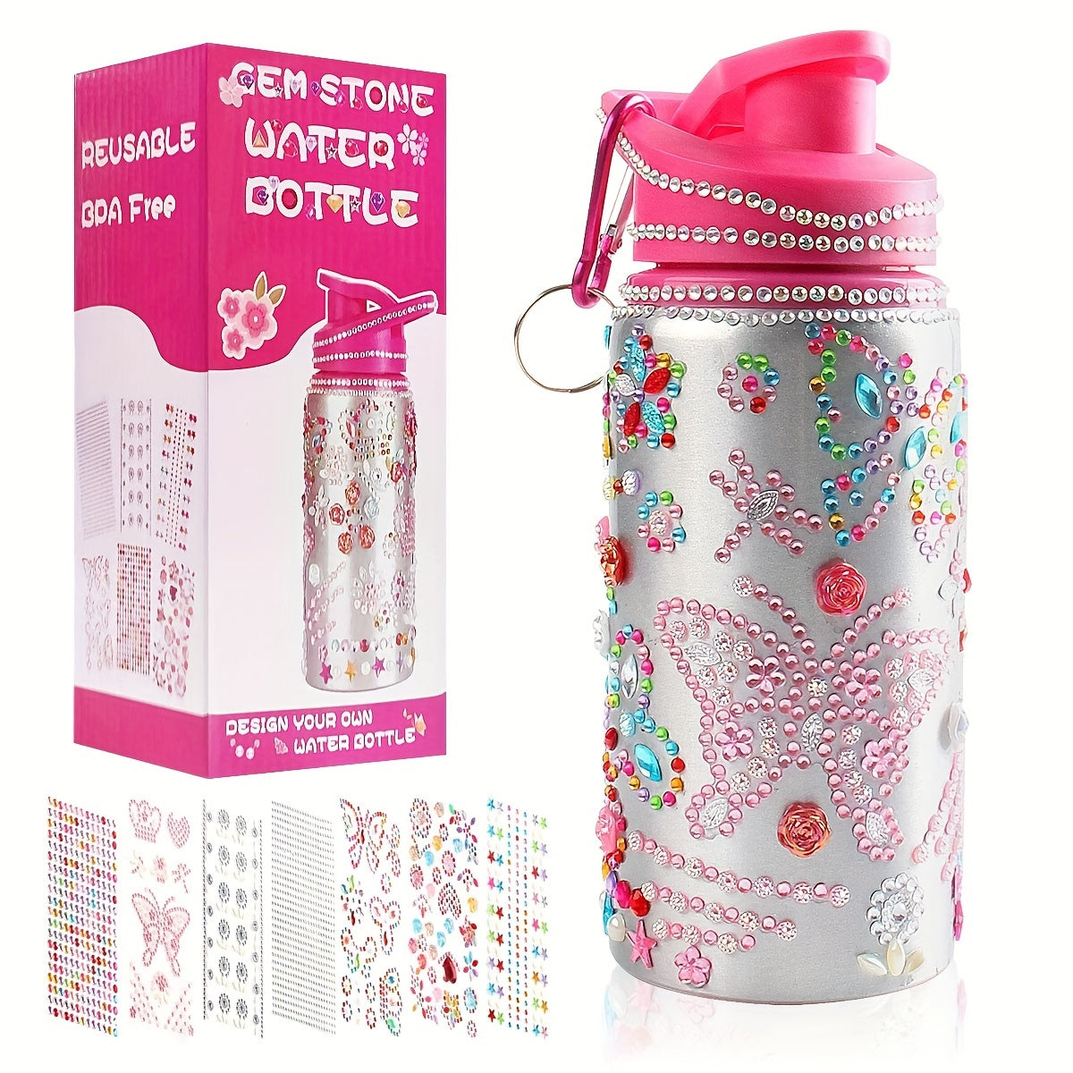 DIY Rhinestone Glitter Water Bottle: Personalize, Reusable, BPA-Free, 20 Oz, Fun Craft Activity.