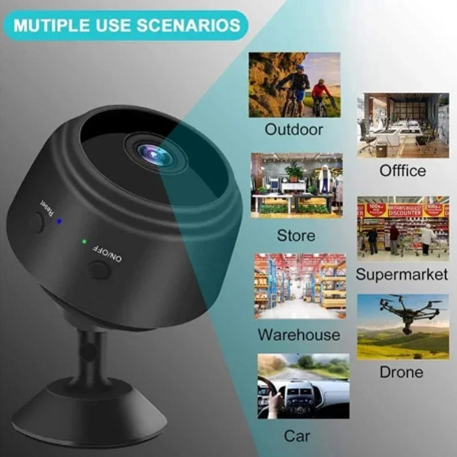 Wireless Mini Surveillance Camera - OIMLYO A9 1pc, with 480p Resolution, Wi-Fi Connectivity, Magnetic ABS Back Cover, USB Rechargeable, Non-Waterproof, Ideal for Home, Pet, and Vehicle Monitoring. Features ≤36V power supply.