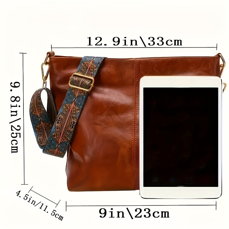 New Ethnic Style Wide Band Bag with Vintage High-end Texture Fashion Tote Large Capacity Bucket Commuter Shoulder Bag