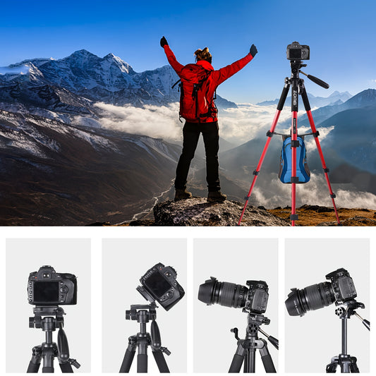 139.7 cm aluminum heavy-duty camera tripod suitable for SLR cameras, with portable bag and compatibility with most mobile phones.