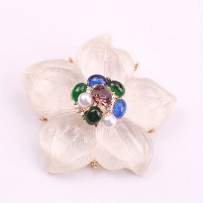 One piece of a luxurious iridescent floral brooch pin adorned with rhinestones. This elegant accessory features a novel simulated modeling design, making it a versatile fashion addition to clothing, bags, and hats.