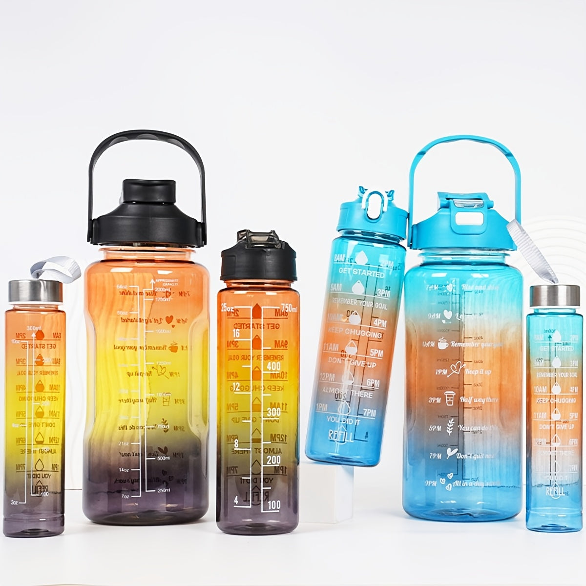 Water bottle set: 3 gradient bottles - 2000ml, leakproof, hand wash only. Ideal for hiking, camping, fitness. PVC-free. Great for holidays.