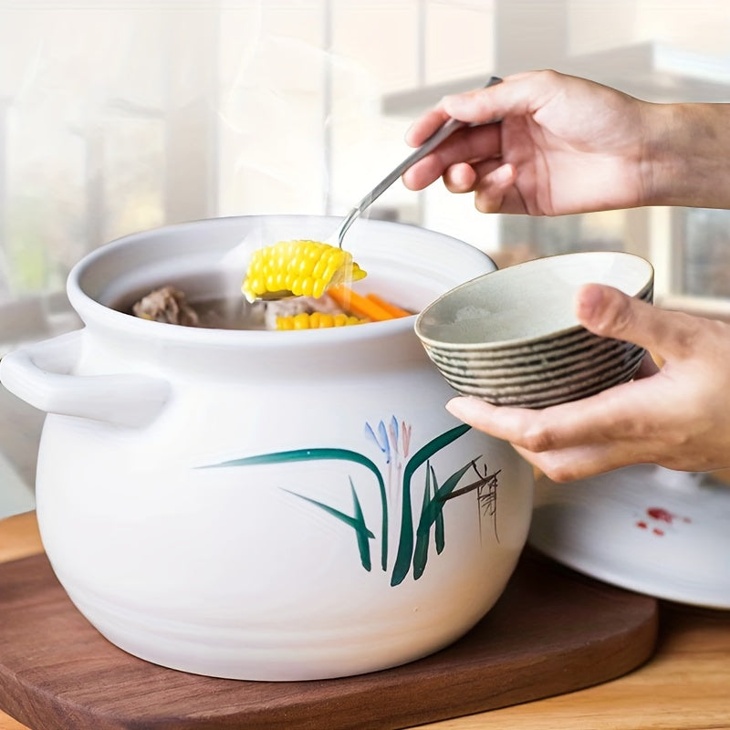 High-Temperature Resistant Ceramic Casserole Dish with Lid for Cooking Stews, Soups, Porridge, and Decoctions - Hand Wash Recommended